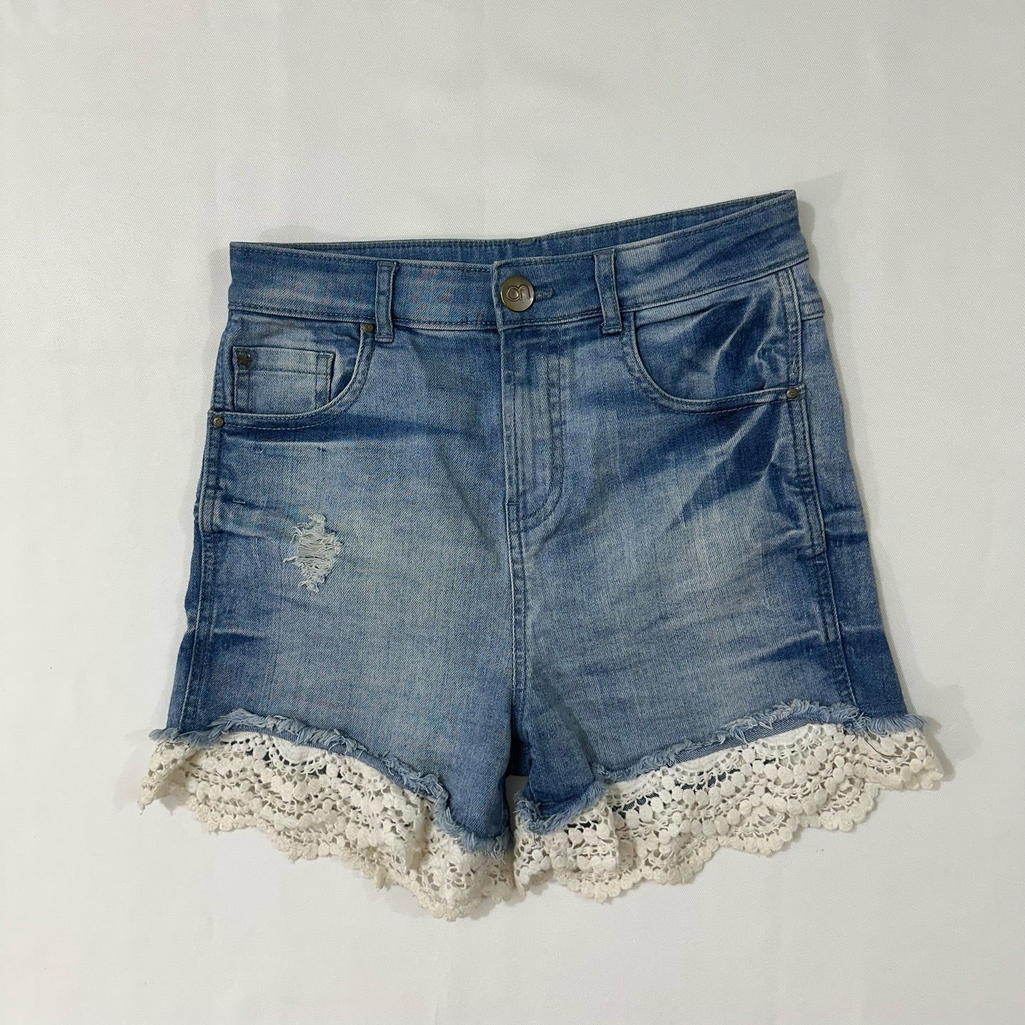 white detailing denim shorts