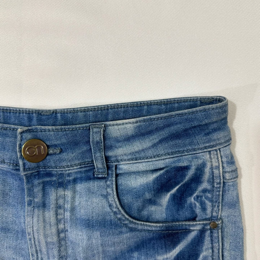 white detailing denim shorts