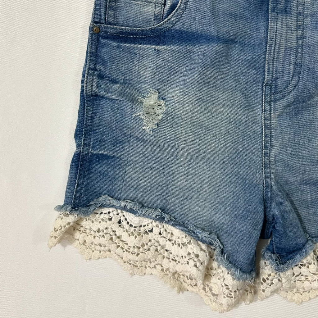 white detailing denim shorts